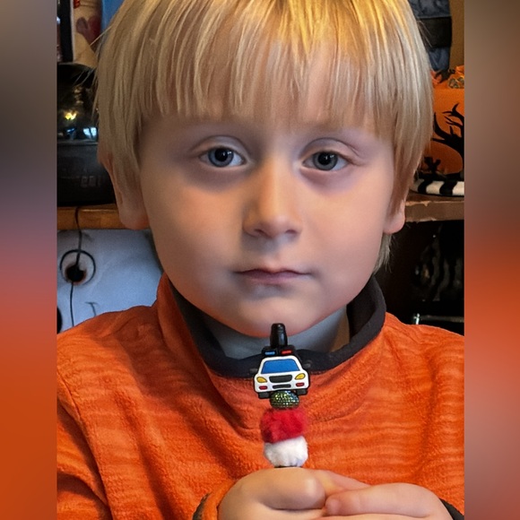 Handmade by my 4 year old grandson police car ink pen with beads - Picture 1 of 8